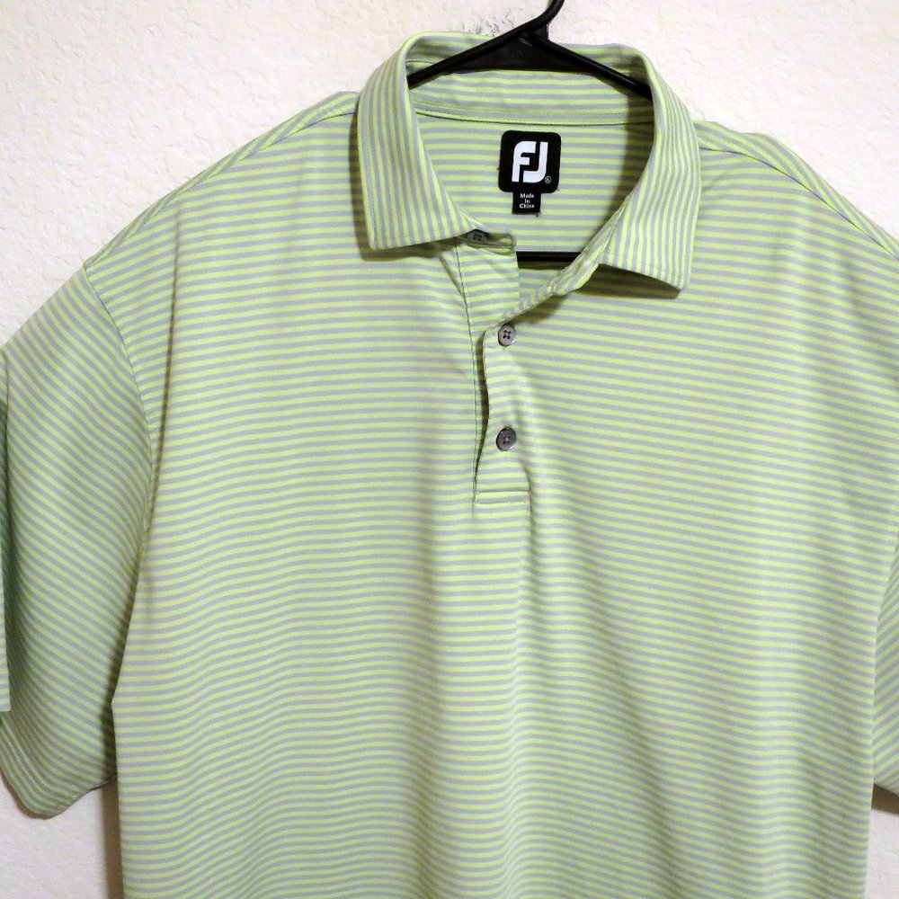 FootJoy Mens Short Sleeve Golf Polo Shirt XL Gray Yellow Stripes